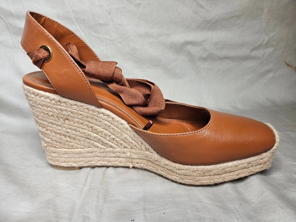 ZARA 领带帆布厚底凉鞋女式尺码 US 10 EUR 41 棕色露趾 — 第 3/4 张图片