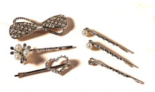 6 Pc Elegant Stylish Rhinestones  Pearls Silver Hair Accessories Bobby Pins