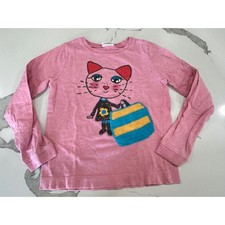 Mini Boden Pink Cat Applique Long Sleeve T Shirt Kids Size 7 8Y Made in India
