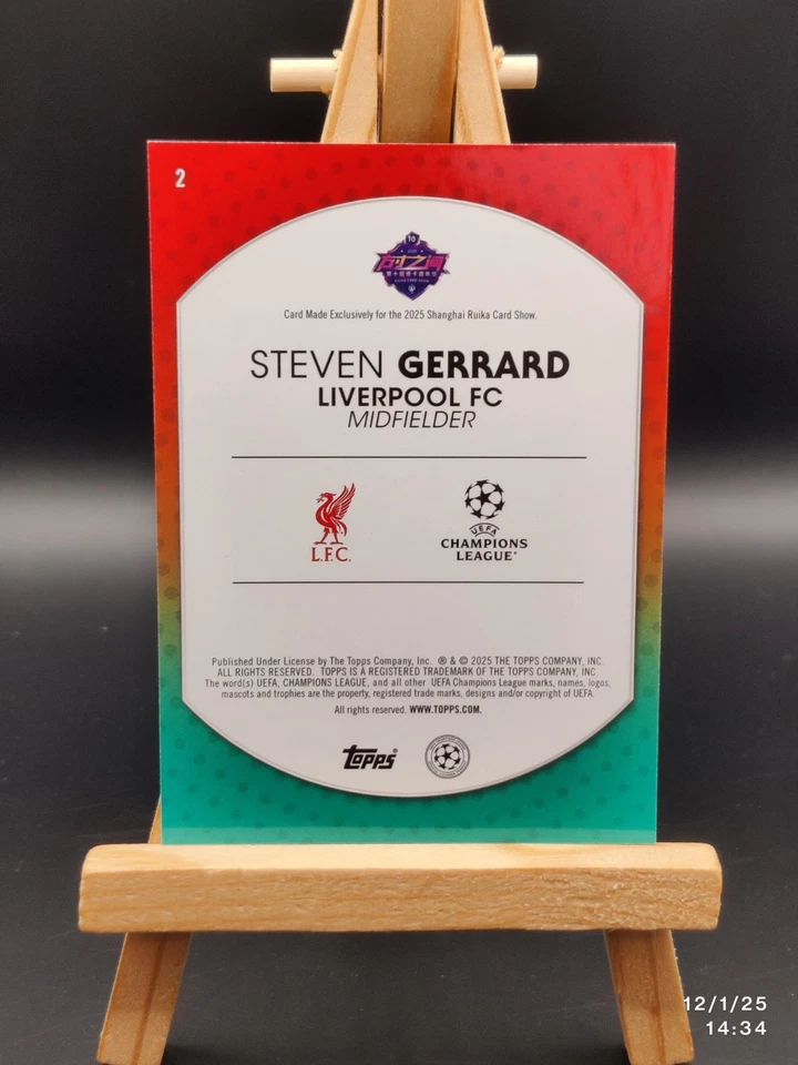 2025 Topps Shanghai Ruika - Steven Gerrard - Liverpool FC - Gold Refractor /50 - Image 2 of 2