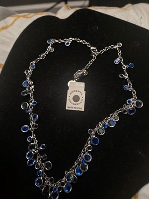 Roberta Chiarella Silvertone Necklace With Bezel-set Blue Swarovski Crystals