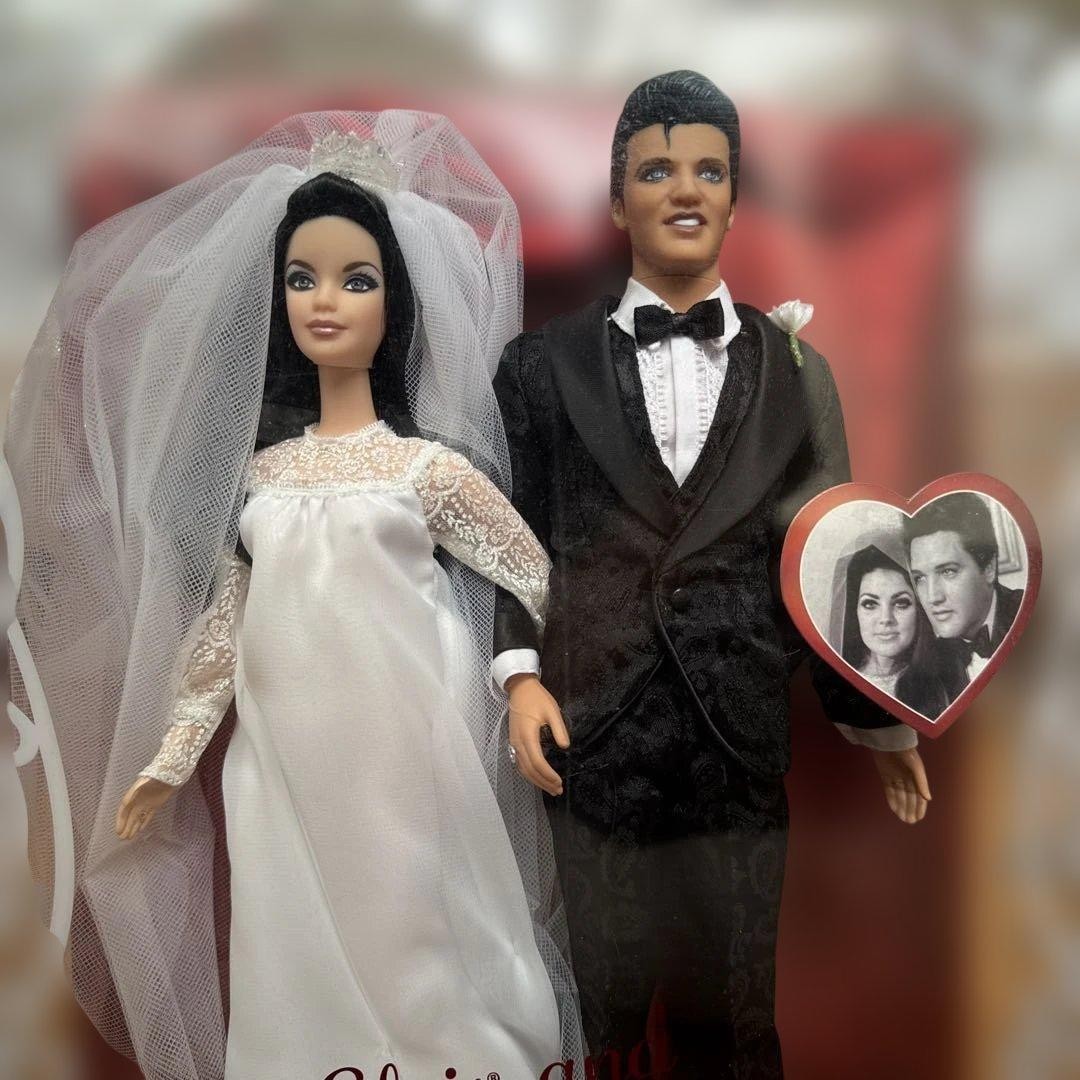 Elvis Presley & Priscilla Wedding Doll Barbie Collector White Black 2.5