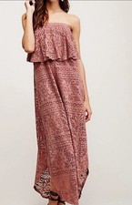 Free People Womens Beachy Boho Cottage Romantic Eyelet Cutout Dress XS Mauve