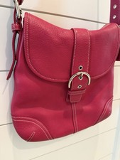 Coach Pink Leather Shoulder Bag Buckle Flap