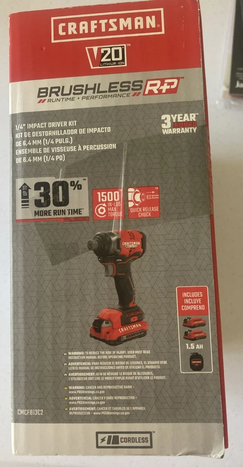 CRAFTSMAN CMCF813C2 V20 20v Brushless RP Cordless 1/4-inch Impact Driver Kit - Image 2 of 4