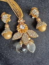 VINTAGE SGD MIRIAM HASKELL GLASS FRUIT RHINESTONE CLUSTER NECKLACE EAR SET as is
