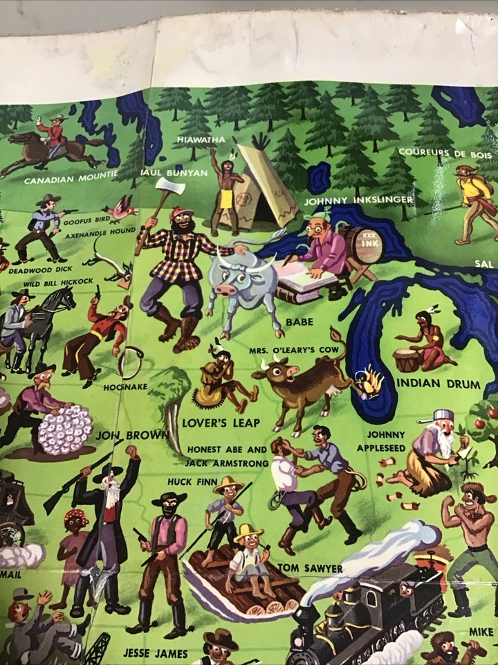 AMERICAN FOLKLORE & LEGENDS  LARGE MAP JOHN McKEE Vintage 1950 Original - Image 4 of 4