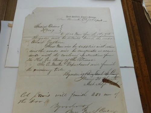 CIVIL WAR DOCUMENT- General Orders NEW WARWICK CH APR 1862 Casey's Division DOCS