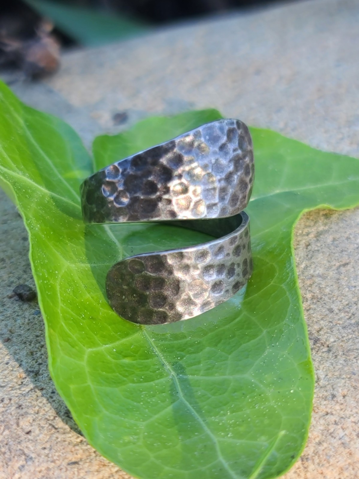 Sterling 925 Solid Silver Hammered Bypass Ring Ad… - image 3