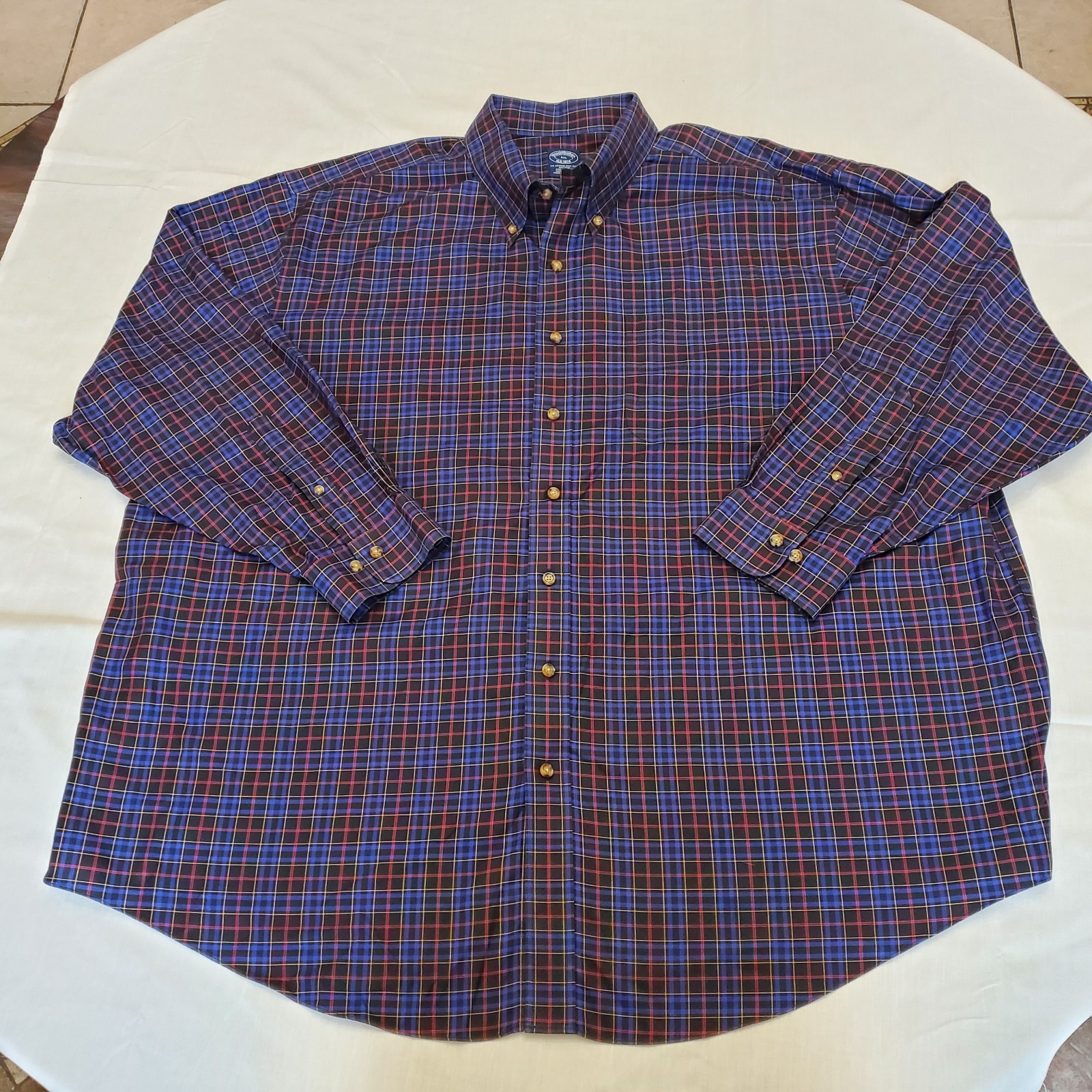 Brooks Brothers 1818 Mens Black Plaid Dress Shirt Size 3XL (Supima Cotton)