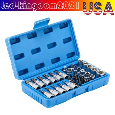 Torx Star Socket 3/8 Drive Security Bits E-torx 3/8''MDrive 34Set Handheld Tool
