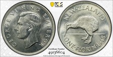 New Zealand, 1945 George VI Florin. PCGS MS 63. 515,000 Mintage.