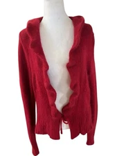 Marina Luna Red Angora Blend Cardigan Ruffled Trim Tie Front Sz L