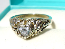 VINTAGE KABANA  925 STERLING SILVER DIAMONIQUE HEART RING SIZE  P/56 **