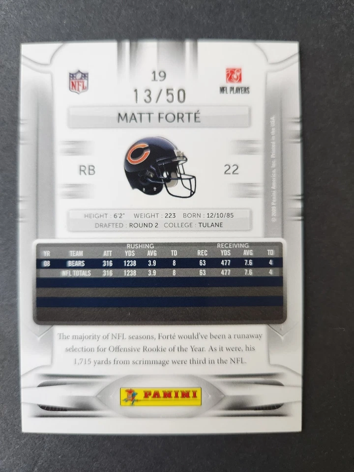 2009 Playoff Prestige Xtra Points Purple /50 Matt Forte #19 - Image 2 of 4