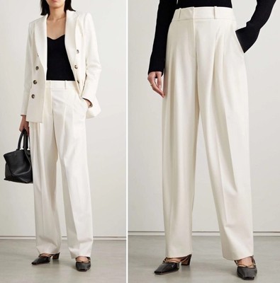 VERONICA BEARD Lagarde Pleated Crepe Wide-Leg Pants In Off White $686 New Size 2