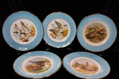 RARE VINTAGE WORLD ART GROUP WILDLIFE TEAL BLUE BORDER GOLD TRIM 5 PLATES 8 3/4''