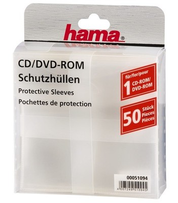 Hama 50x PP Kunststoff Schutz-Hüllen CD-Hüllen Sleeves CD DVD Blu-Ray CD-Tasche