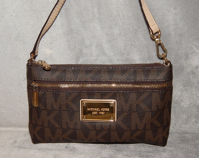 Michael Kors Handbag Purse Wristlet Bag Jet Set 32F1GJSW3B MK Brown Leather