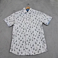 Sahara Club Shirt Mens Medium Nautical Print Short Sleeve Button Up Sailing