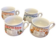 Vintage Set of Recipe Soup Mugs Handled Tomato, Chicken, Mushroom Scotch Broth