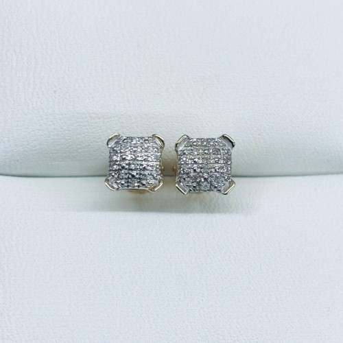 0.05 Ct 10k Yellow Gold Diamond Cluster Pave Cushion Square Stud Screw Earrings