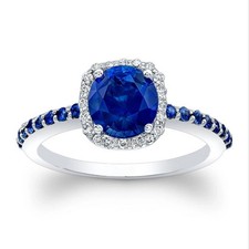 2.75 Ct Round Cut Natural Sapphire Diamond Engagement Ring 14K Solid White Gold