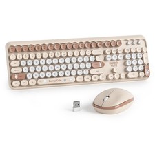 Coffee Colorful Wireless Keyboard Mouse Combo Set 2.4GHz Typewriter Silent