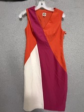 Anne Klein Dress Womens 2 Multicolor Colorblock V Neck Sheath Knee Length Work