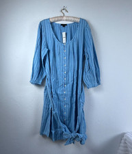 J.Crew Balloon-sleeve Shirt Dress in Stripe Blue Medium Cotton Belted New AV065