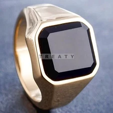 Black Onyx Emerald Cut With 925 Sterling Silver Gold Plated Ring For Men's #B874