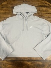 Women  s Grey Cropped Nike Hoodie Wide Sleeves Size L