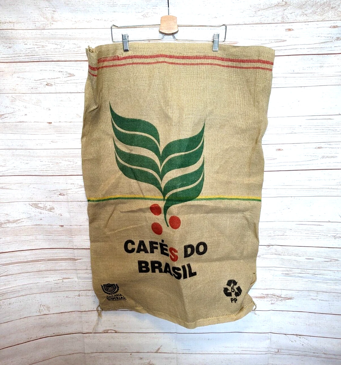 Cafes Do Brasil Burlap Large Coffee Bean Bag Sack Jute