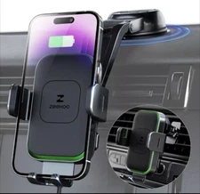 ZeeHoo 15W Fast Wireless Car Charger Power Grip CC70 Black Suction Cup Vent Moun