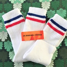 VTG 1970s MEN SKATER TENNIS ATHLETIC STRIPED SOCKS - LOT OF 3 - UNUSED - US 9/12