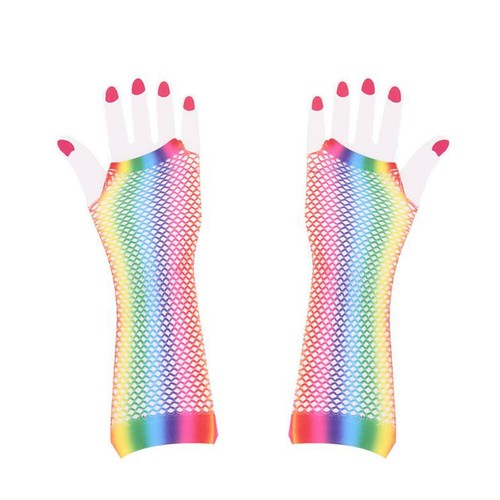 Frauen Sexy Regenbogen-Fischnetz-Handschuhe Ausgehöhlte Löcher Fingerlose < - Bild 10 von 13