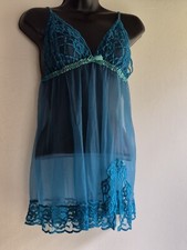Vintage Frederick's Of Hollywood Turquoise Sheer Cami Lace Negligee Women's XL