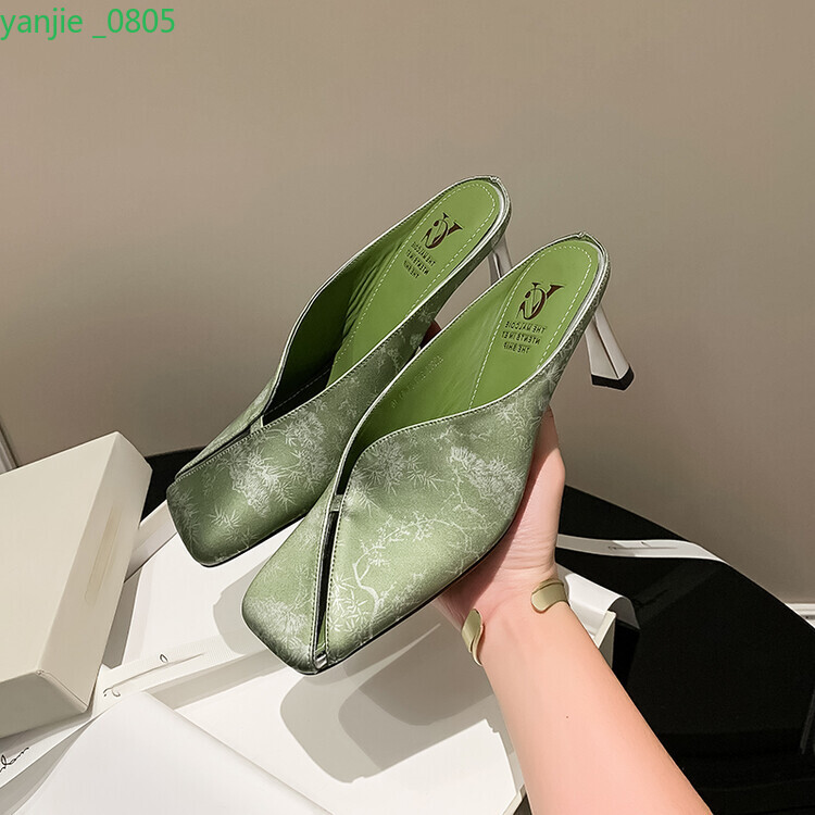 Women Leather Stiletto Heel Slippers Square Toe Hollow Out Comfortable Chic Shoes