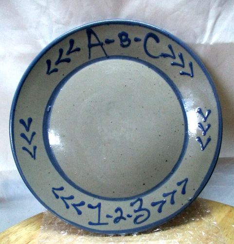 BBP Beaumont Brothers Pottery 7” Salt Glaze Childs Plate ABC 123, 1996 (USA)