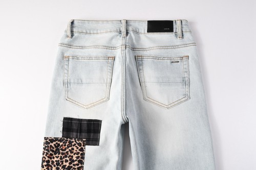New Pop Men's Pants Leopard Patchwork Skinny Fit Hollow Out Blue Jeans AMIR8928A - Picture 15 of 18