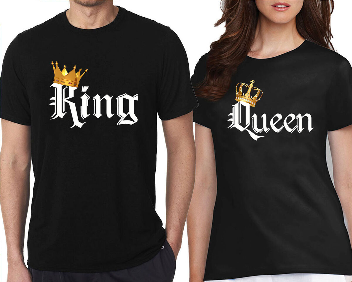 King and queen couple t shirts gold crown