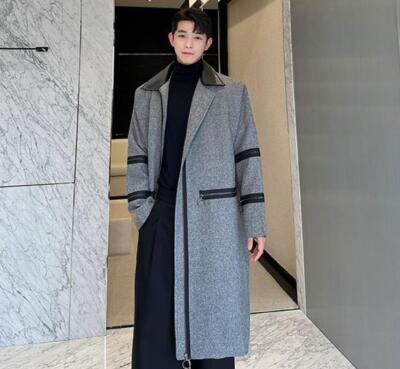 Men's Fashion Winter Lapel Long Sleeve Loose Windbreakers Warm Wool Coats  Parka