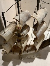 Vintage Horn 4 Masted Sailing Ship Boat With Skeleton On Board -Rare Addition