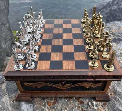 Cleopatra Pharaoh Puzzle Chess Set with Hidden Compartment - Handcrafted