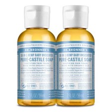Dr Bronner's Pure Castile Soap Baby Unscented 2 Oz Pack of 2 Organic Vegan