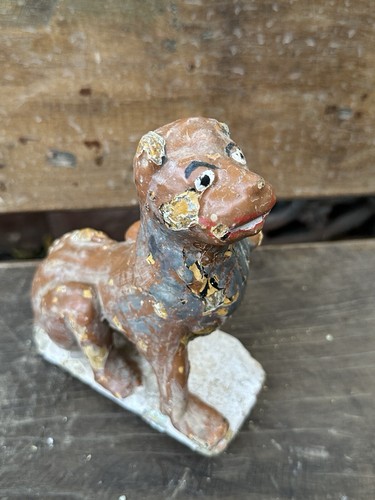 1700's Ancient Old Stone Rare Hindu Temple Lion Sculpture Old Painted Statue - Picture 2 of 7