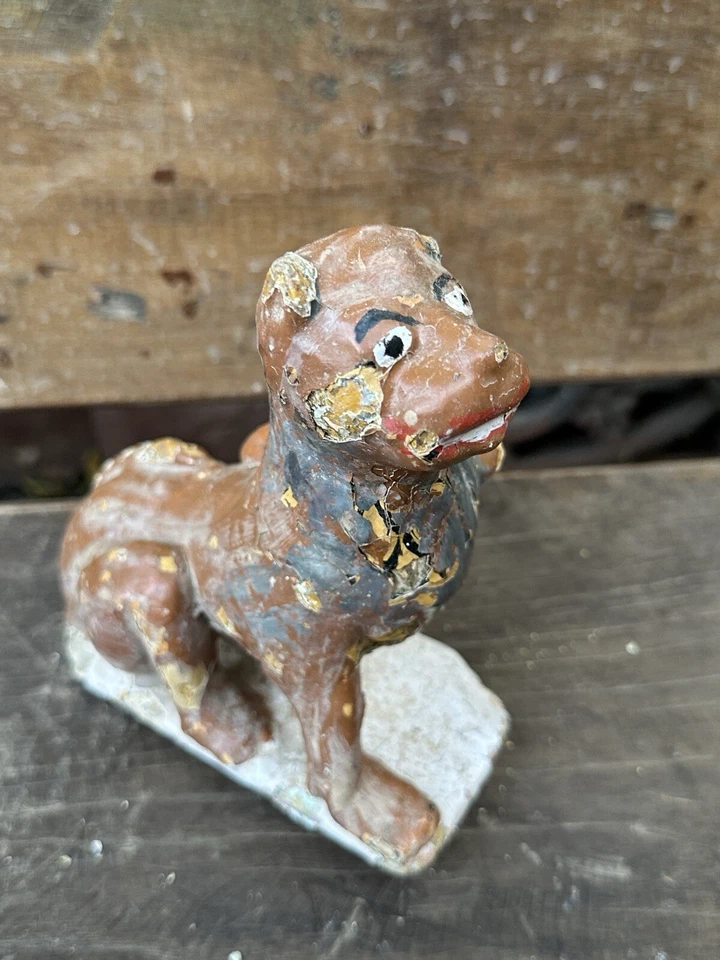 Antigua piedra antigua de 1700 rara escultura de león templo hindú antigua estatua pintada Foto 2 de 4