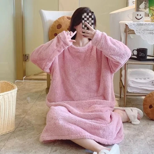 Winter dicke warme Flanell Nachthemden Nachtwäsche Nachtkleid Nachtkleid Nachthemd - Bild 12 von 22