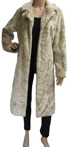 MISS SHOP size 8 marbled faux fur vintage style long COAT deep pockets champagne - Picture 2 of 10