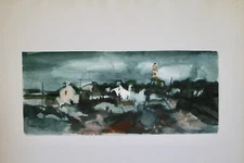 Jean breant - Painting Original - Gouache - Lighthouse In Coastal Area